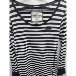 Y2K POOF EXCELLENCE Striped Long‎ Sleeve hensley Shirt Top L Black White